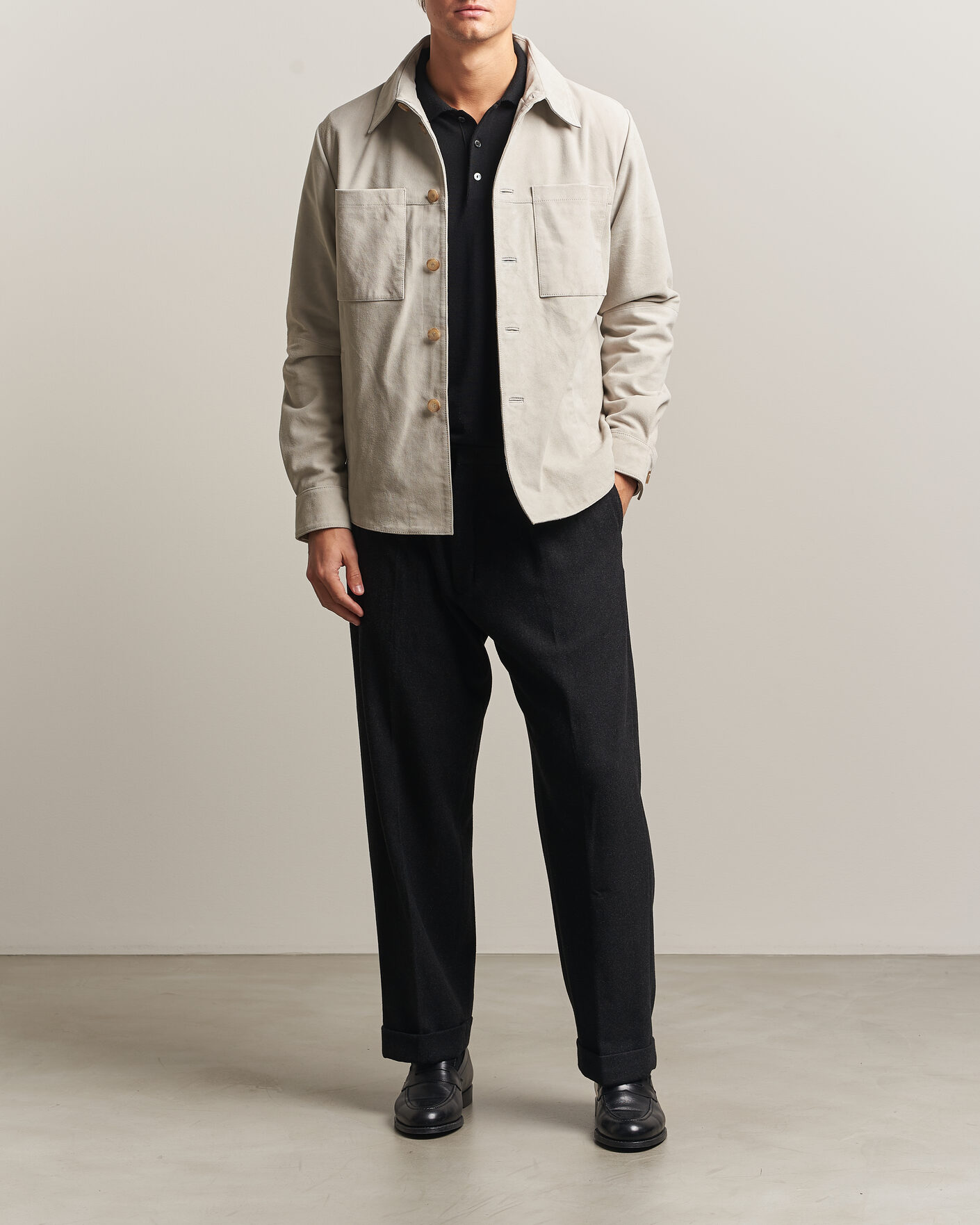 Herre | Skjorter | Stenströms | Goat Suede Overshirt Light Grey
