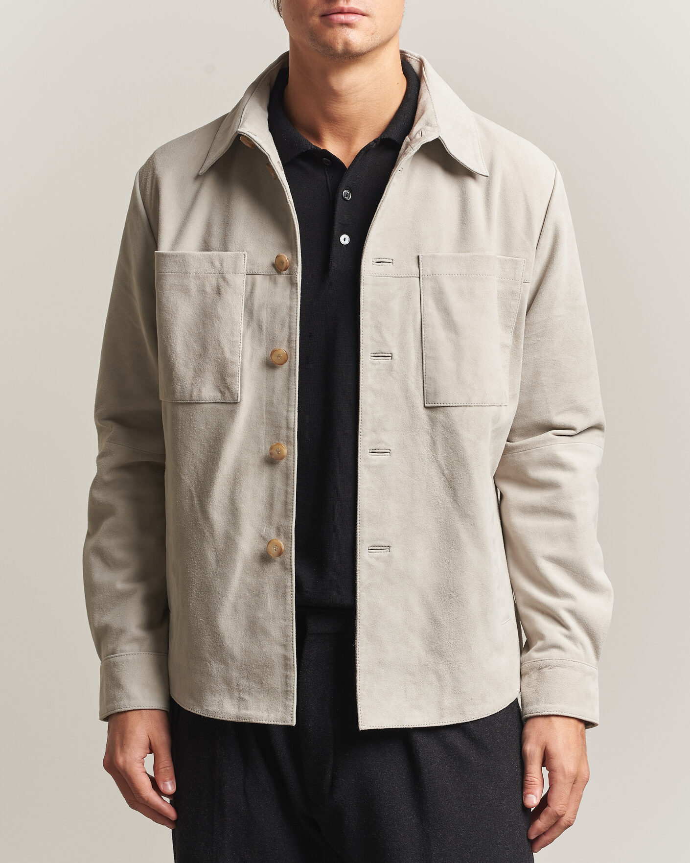 Herre | Skjorter | Stenströms | Goat Suede Overshirt Light Grey