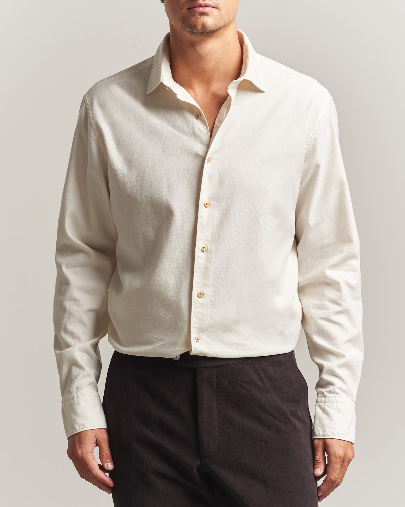 Herre | Skjorter | Stenströms | Regular Fit Cut Away Flannel Shirt Off White