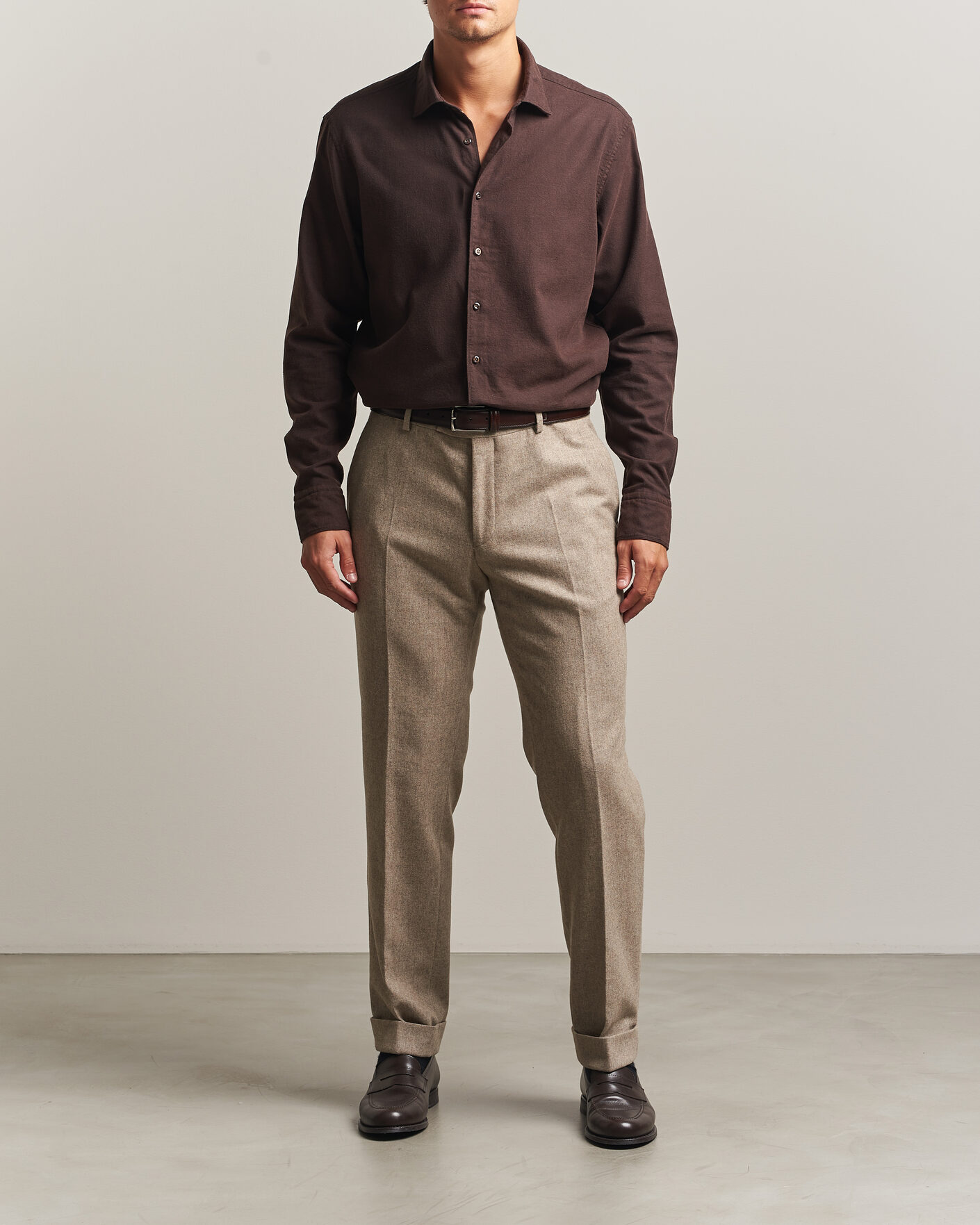 Herre | Skjorter | Stenströms | Regular Fit Cut Away Flannel Shirt Brown
