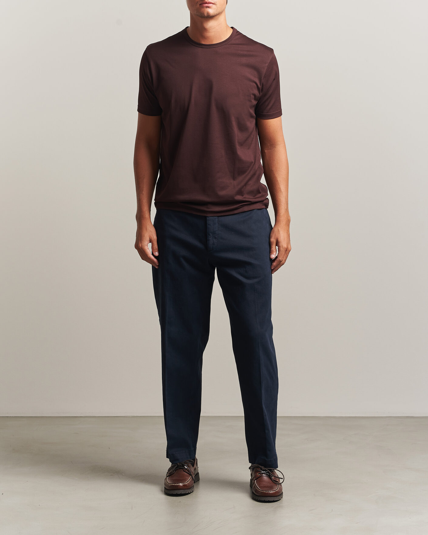 Herre | T-Shirts | Sunspel | Crew Neck Q82 Cotton T-Shirt Dark Brown