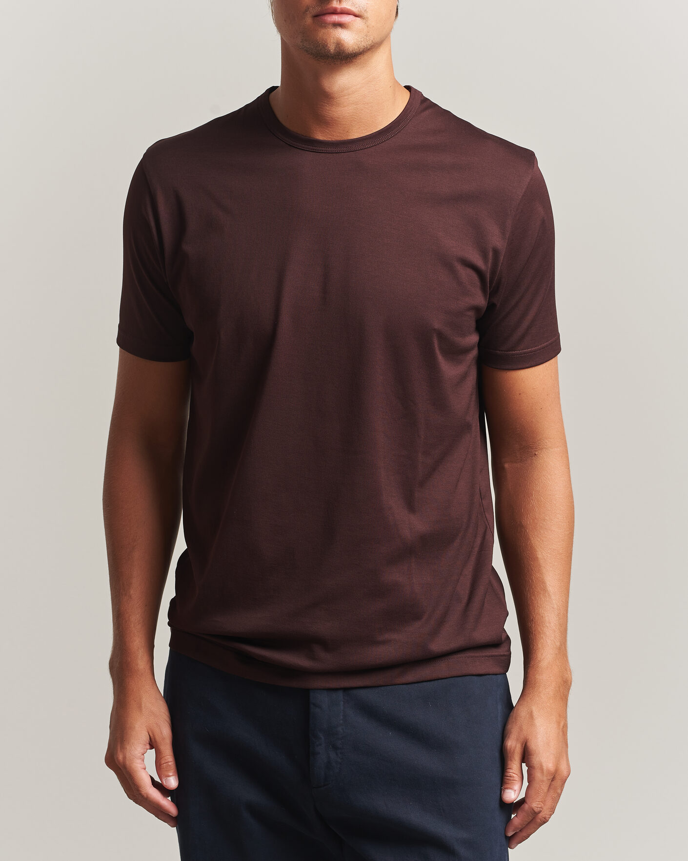 Herre | T-Shirts | Sunspel | Crew Neck Q82 Cotton T-Shirt Dark Brown