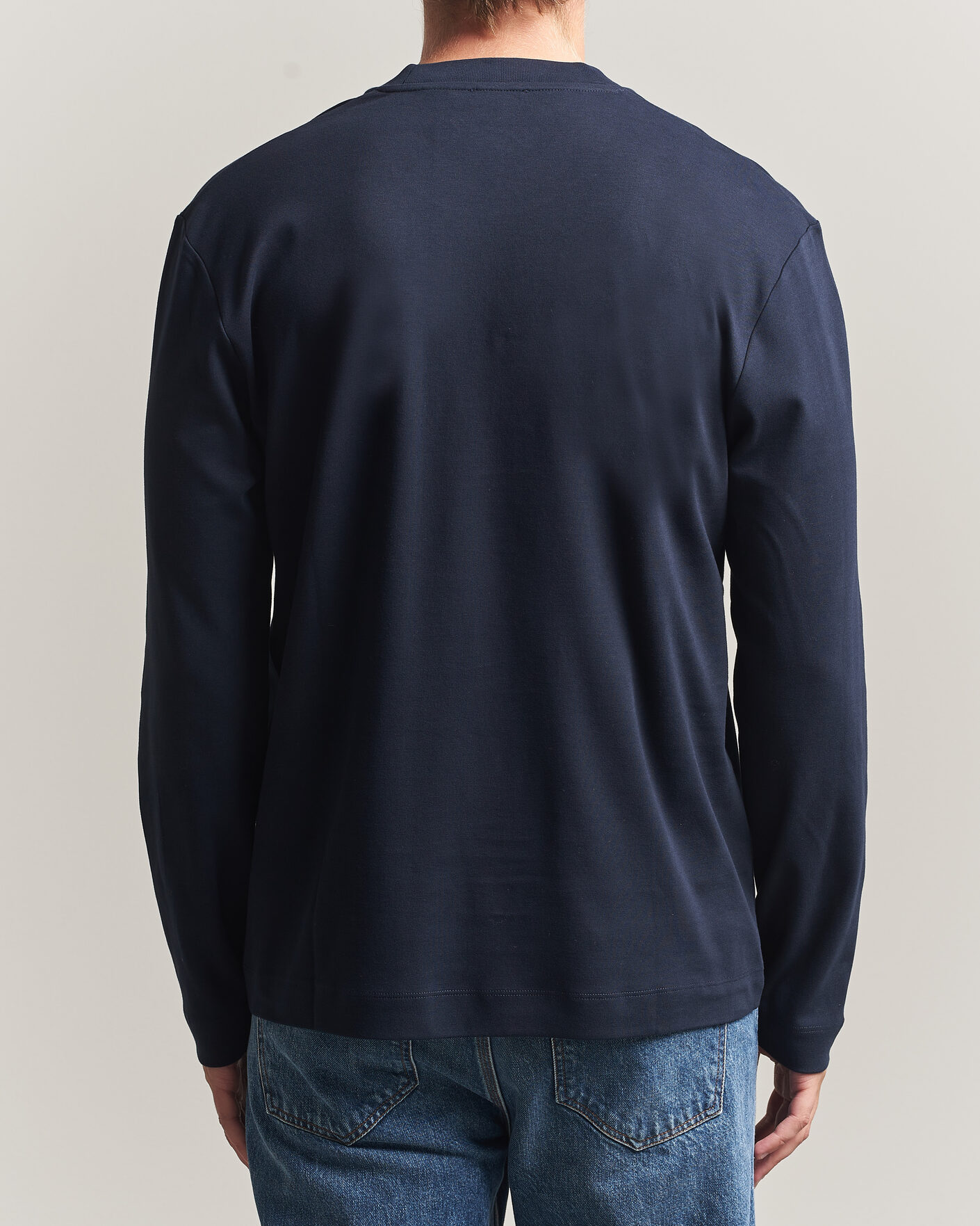 Herre | T-Shirts | Sunspel | Heavy Weight Supima Cotton Long Sleeve T-Shirt Navy