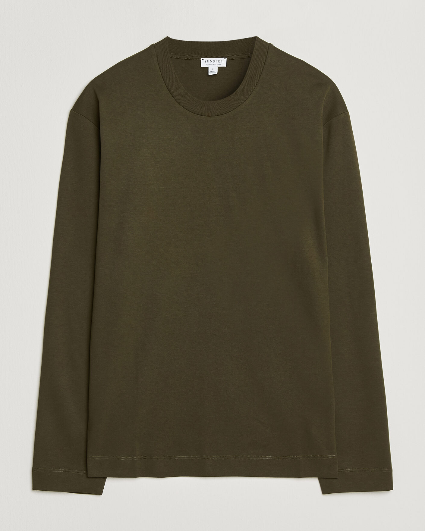 Herre | T-Shirts | Sunspel | Heavy Weight Supima Cotton Long Sleeve T-Shirt Green