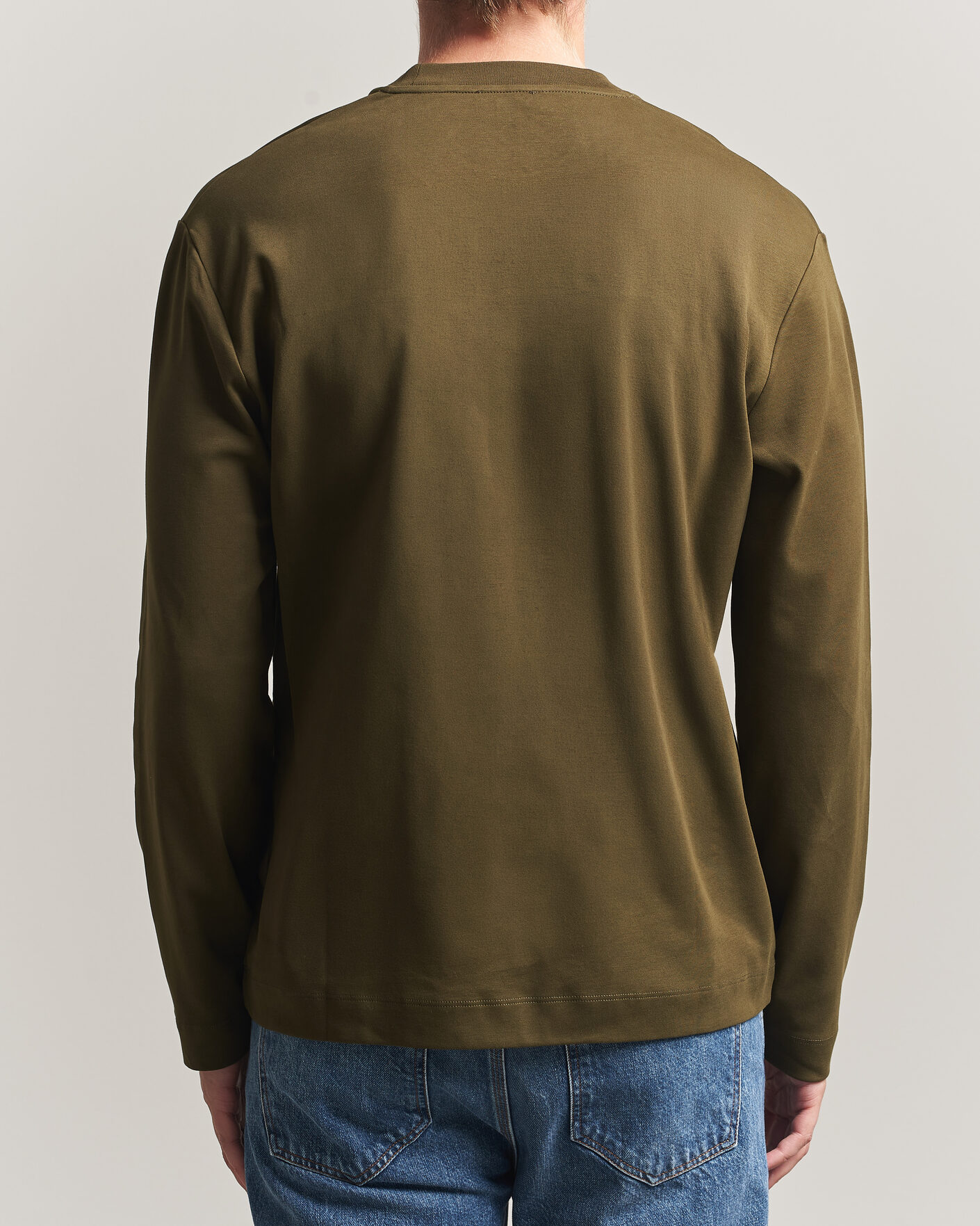 Herre | T-Shirts | Sunspel | Heavy Weight Supima Cotton Long Sleeve T-Shirt Green