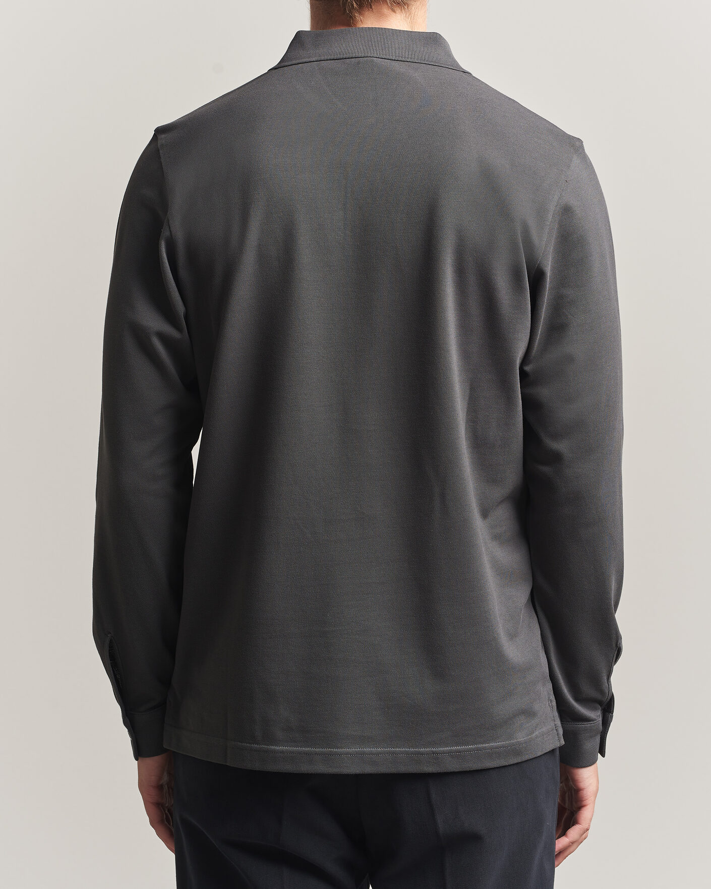 Herre | Pikéer | Sunspel | Supima Cotton Long Sleeve Pique Polo Anthracite
