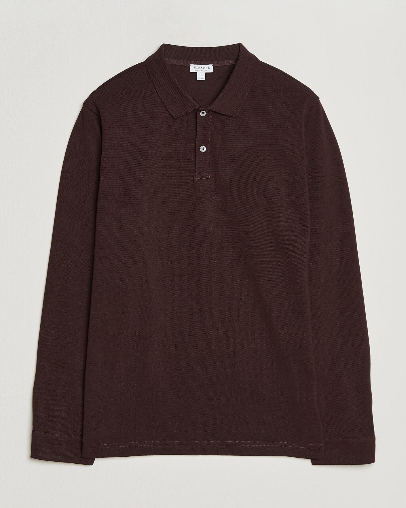 Herre | Pikéer | Sunspel | Supima Cotton Long Sleeve Pique Polo Dark Brown
