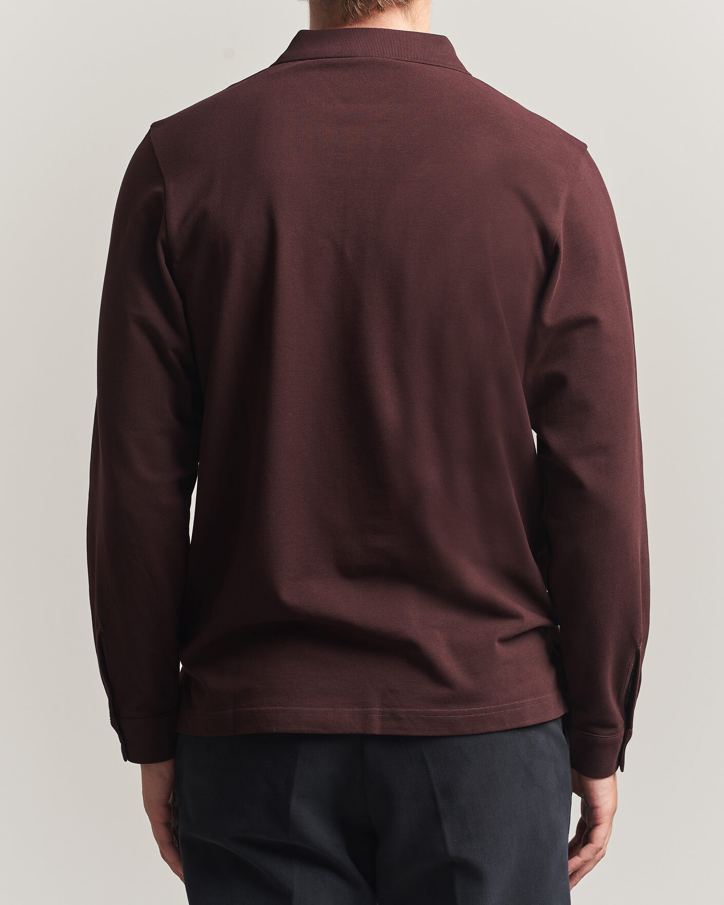 Herre | Pikéer | Sunspel | Supima Cotton Long Sleeve Pique Polo Dark Brown
