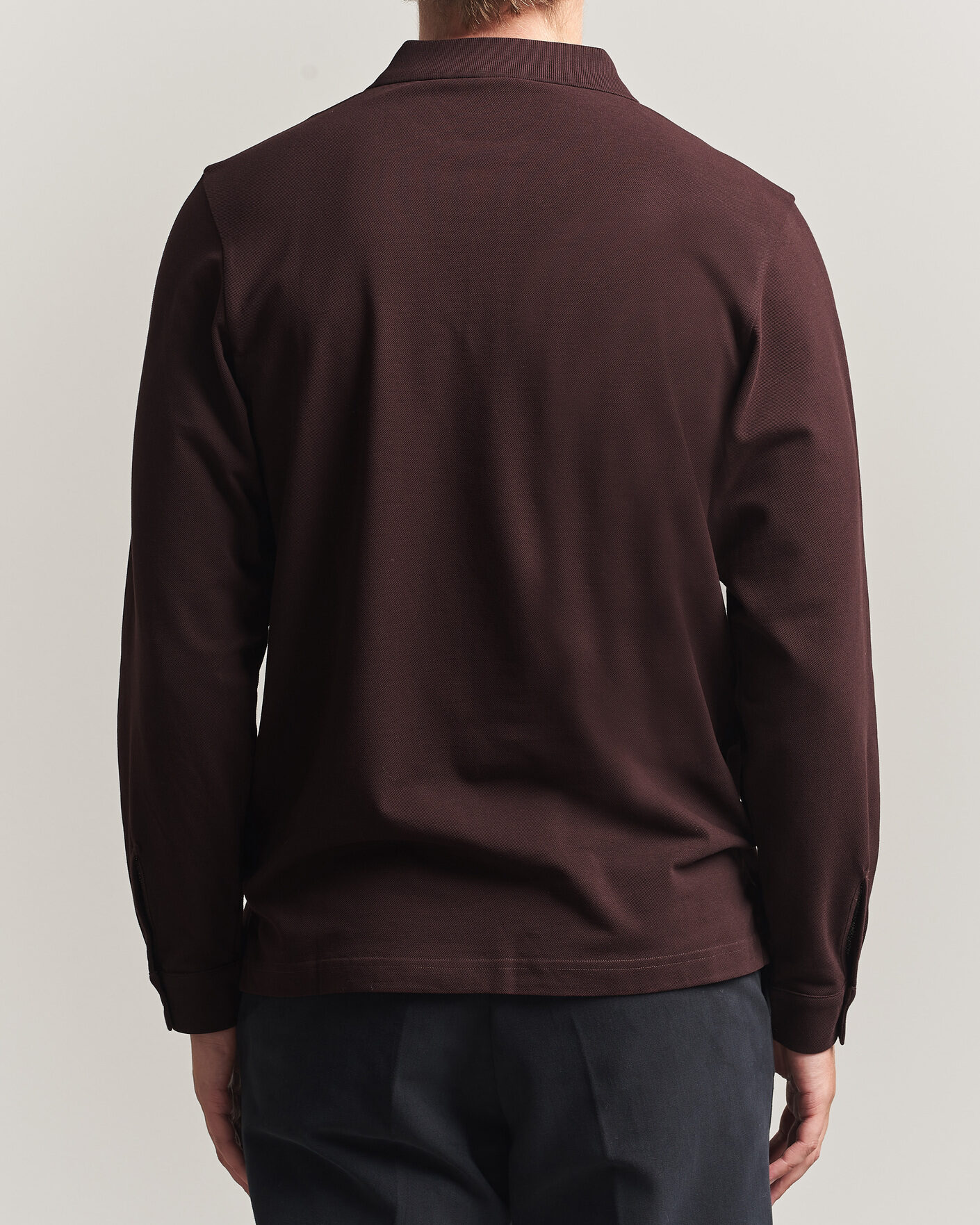 Herre | Pikéer | Sunspel | Supima Cotton Long Sleeve Pique Polo Dark Brown