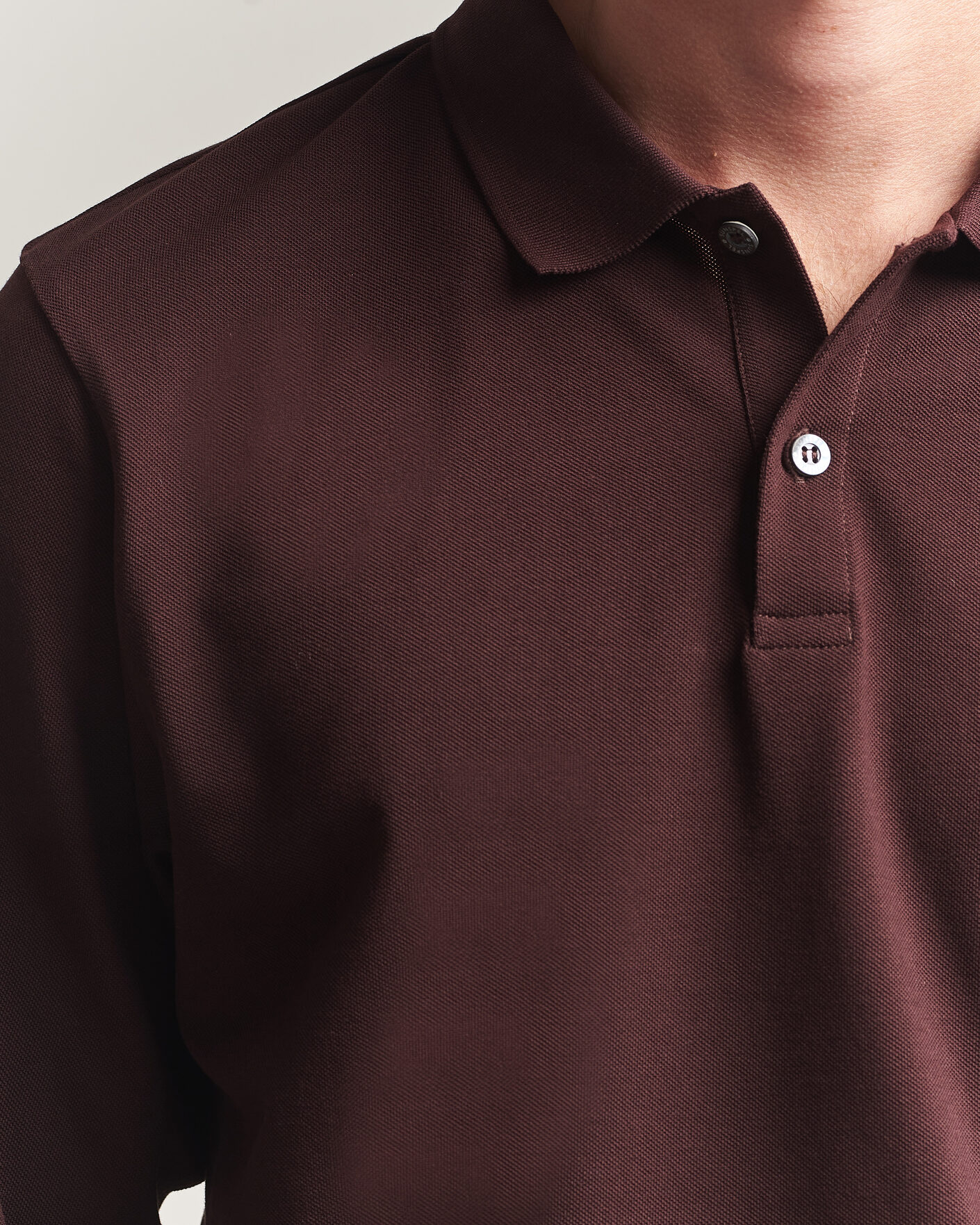 Herre | Pikéer | Sunspel | Supima Cotton Long Sleeve Pique Polo Dark Brown