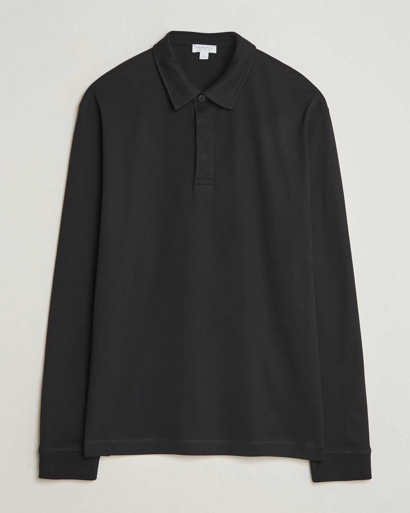 Herre | Pikéer | Sunspel | Heavy Weight Supima Cotton Long Sleeve Polo Black