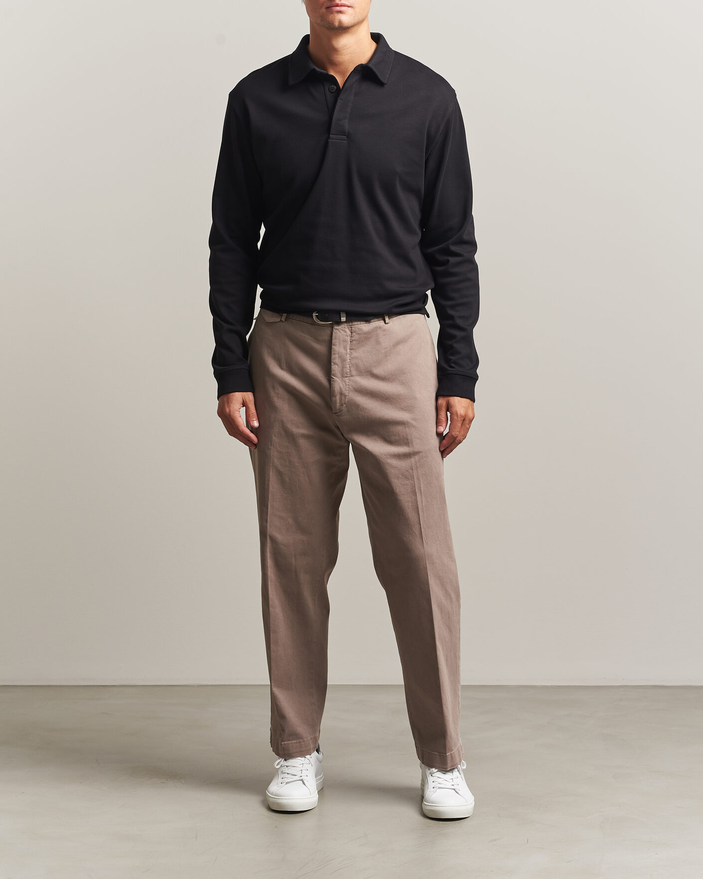 Herre | Pikéer | Sunspel | Heavy Weight Supima Cotton Long Sleeve Polo Black