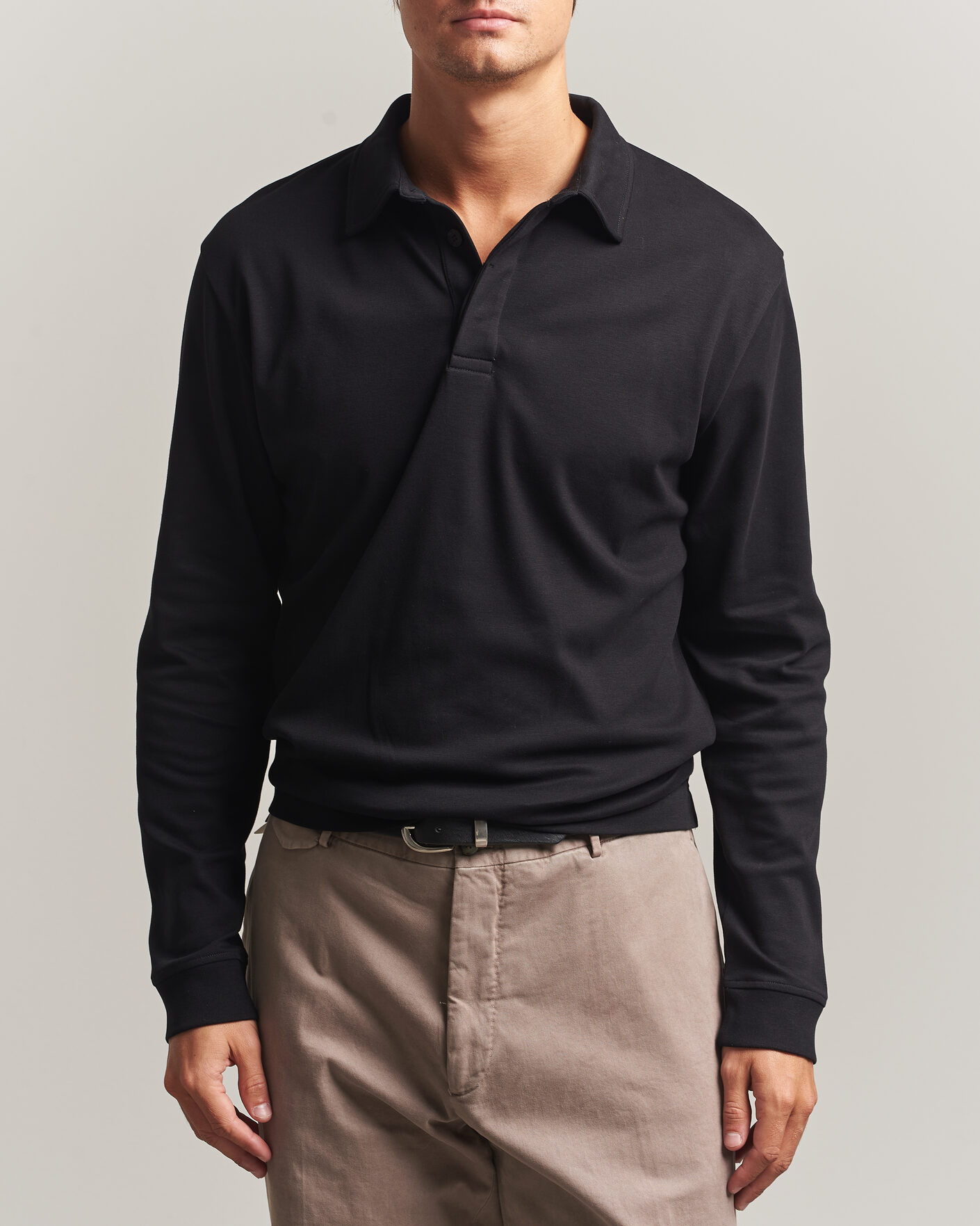 Herre | Pikéer | Sunspel | Heavy Weight Supima Cotton Long Sleeve Polo Black