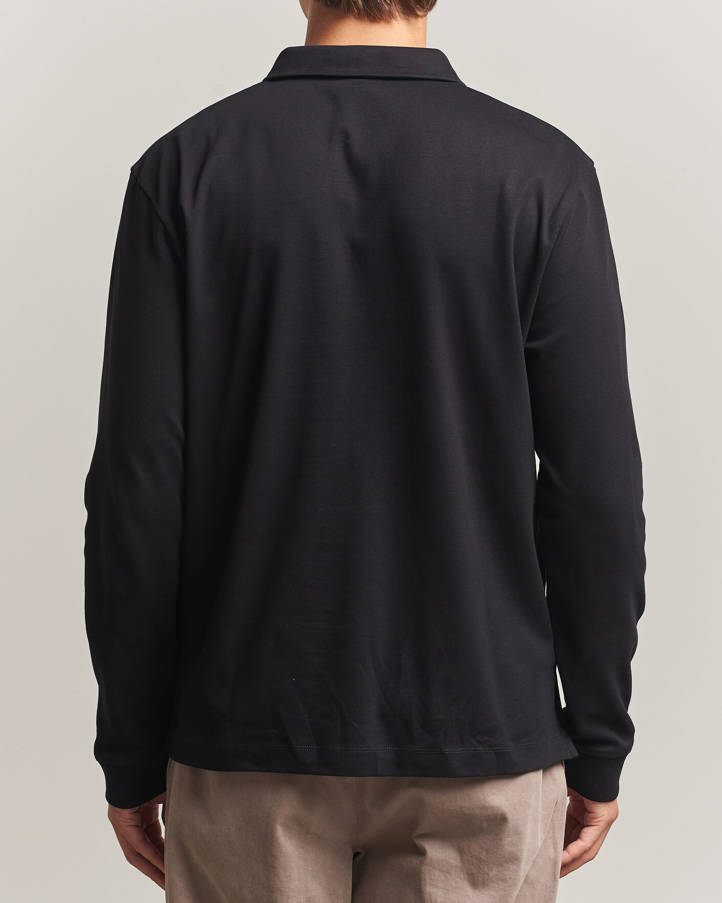 Herre | Pikéer | Sunspel | Heavy Weight Supima Cotton Long Sleeve Polo Black