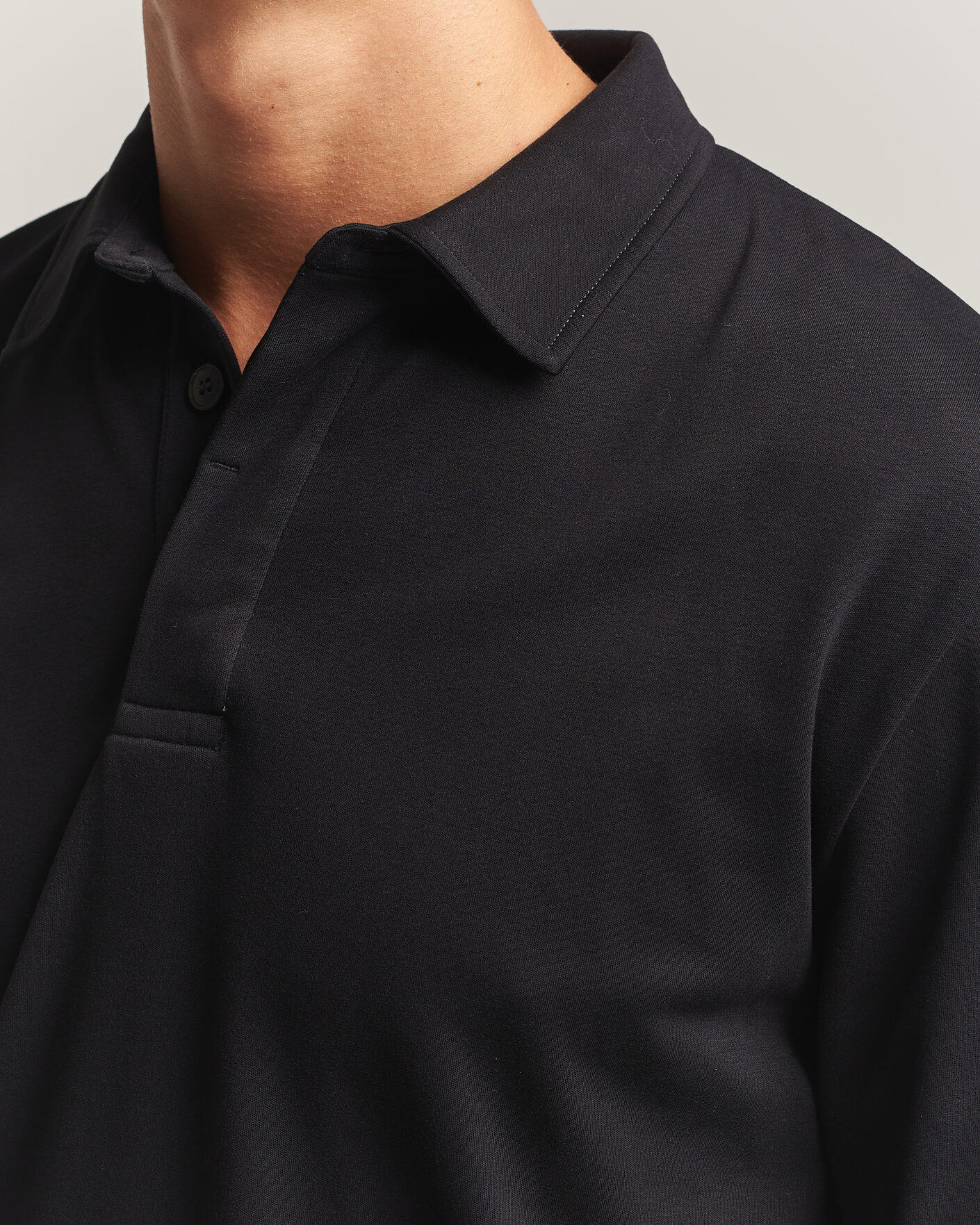 Herre | Pikéer | Sunspel | Heavy Weight Supima Cotton Long Sleeve Polo Black
