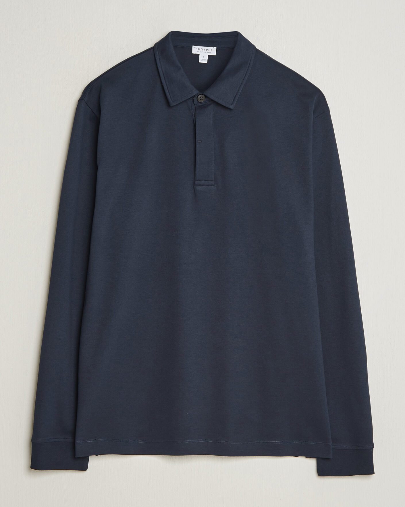 Herre | Pikéer | Sunspel | Heavy Weight Supima Cotton Long Sleeve Polo Navy