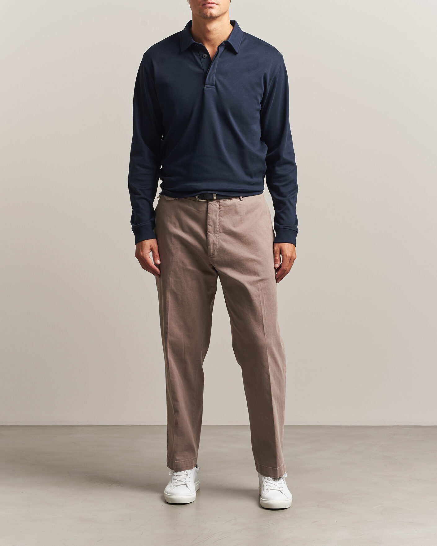 Herre | Pikéer | Sunspel | Heavy Weight Supima Cotton Long Sleeve Polo Navy