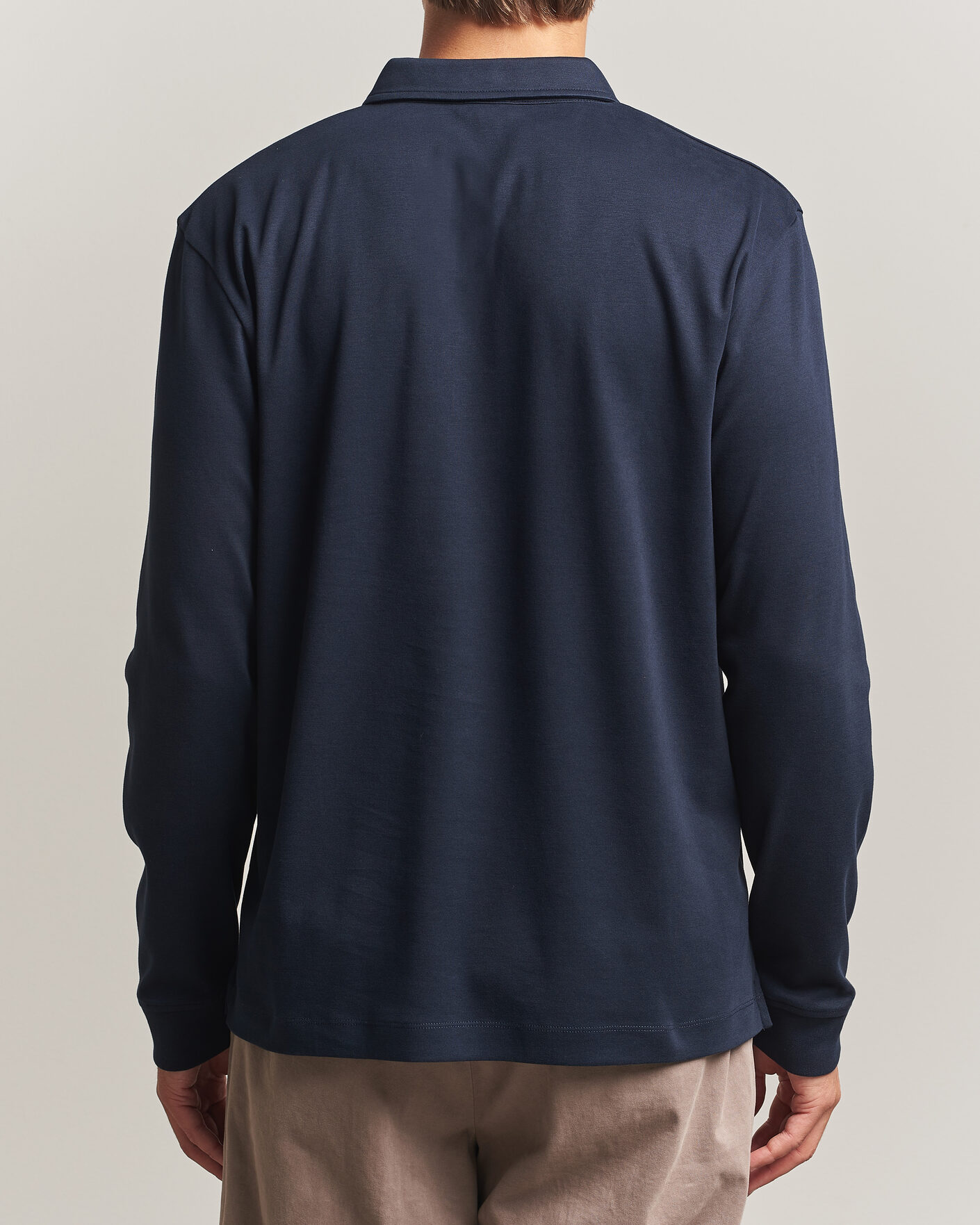 Herre | Pikéer | Sunspel | Heavy Weight Supima Cotton Long Sleeve Polo Navy