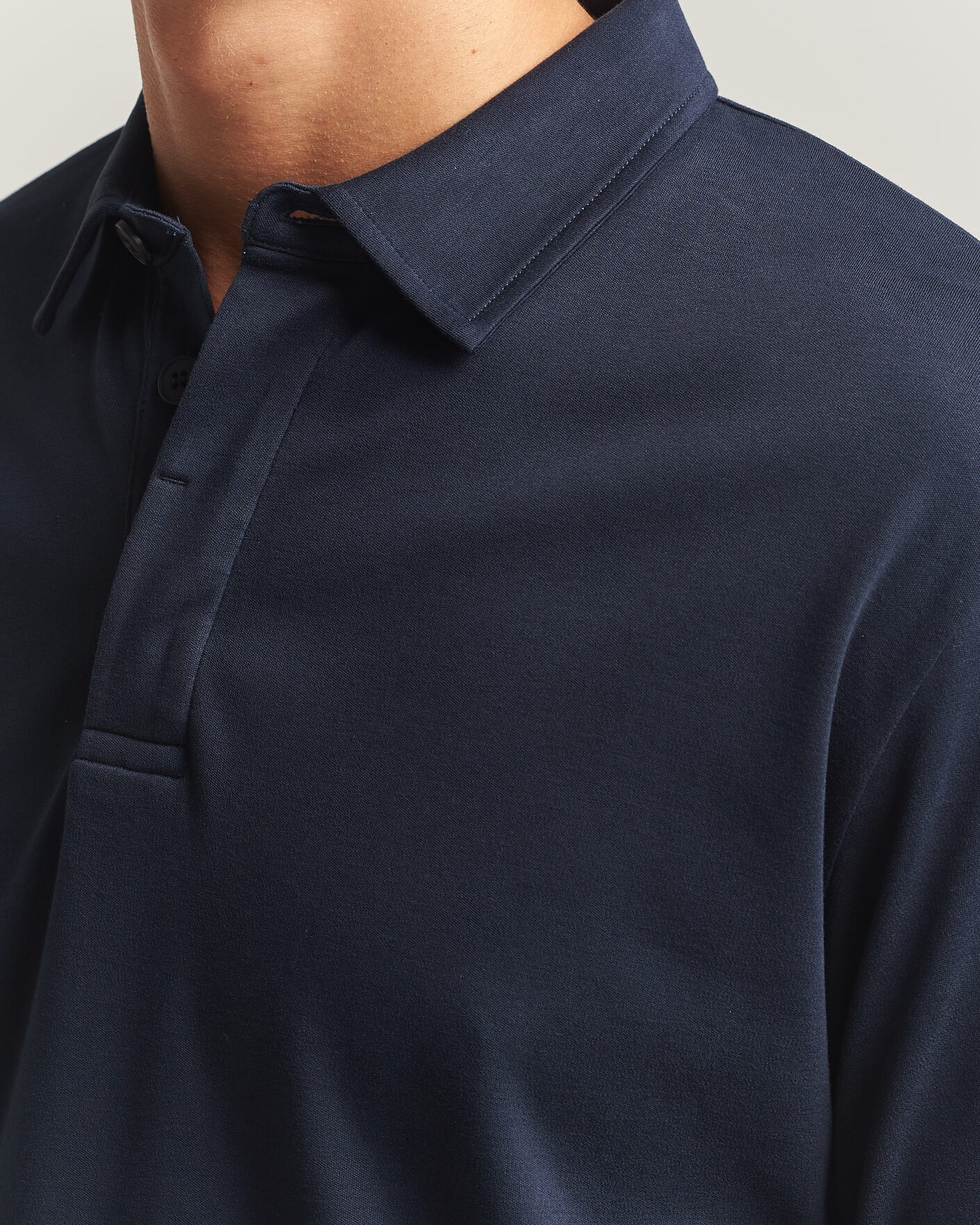 Herre | Pikéer | Sunspel | Heavy Weight Supima Cotton Long Sleeve Polo Navy