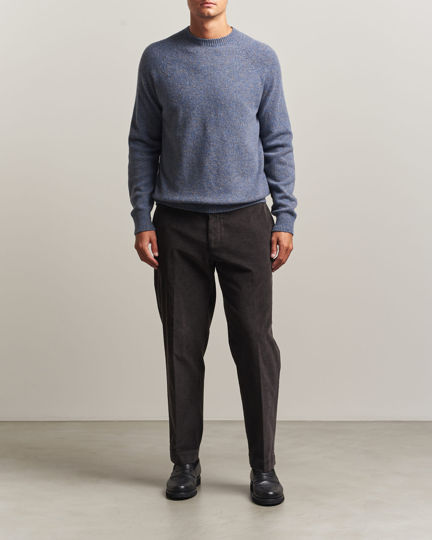 Herre | Gensere | Sunspel | Lambswool Crew Neck Denim Twist