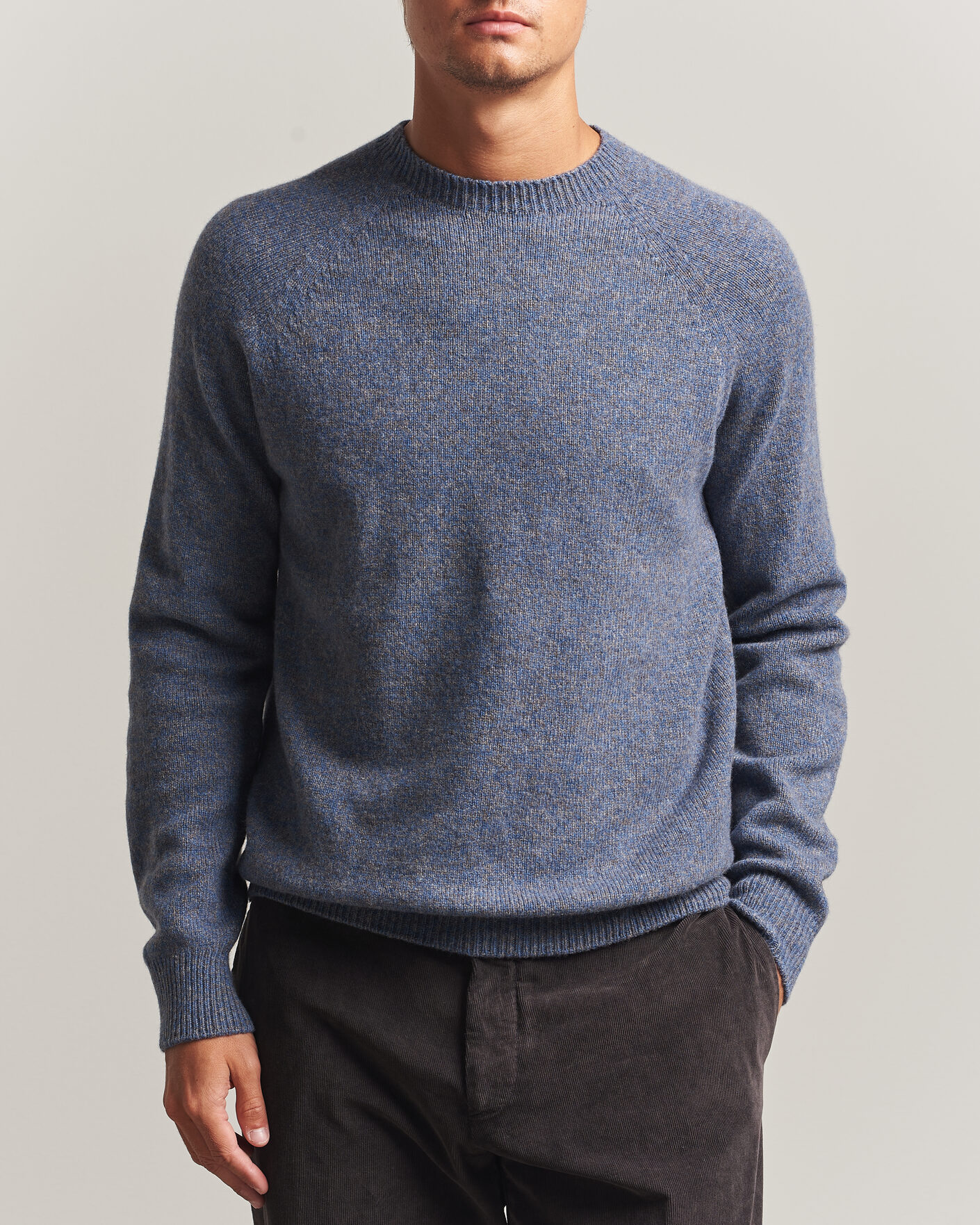 Herre | Gensere | Sunspel | Lambswool Crew Neck Denim Twist
