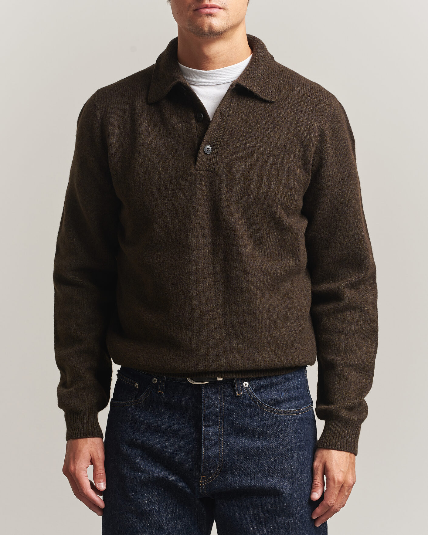 Herre | Gensere | Sunspel | Lambswool Poloshirt Loden Twist