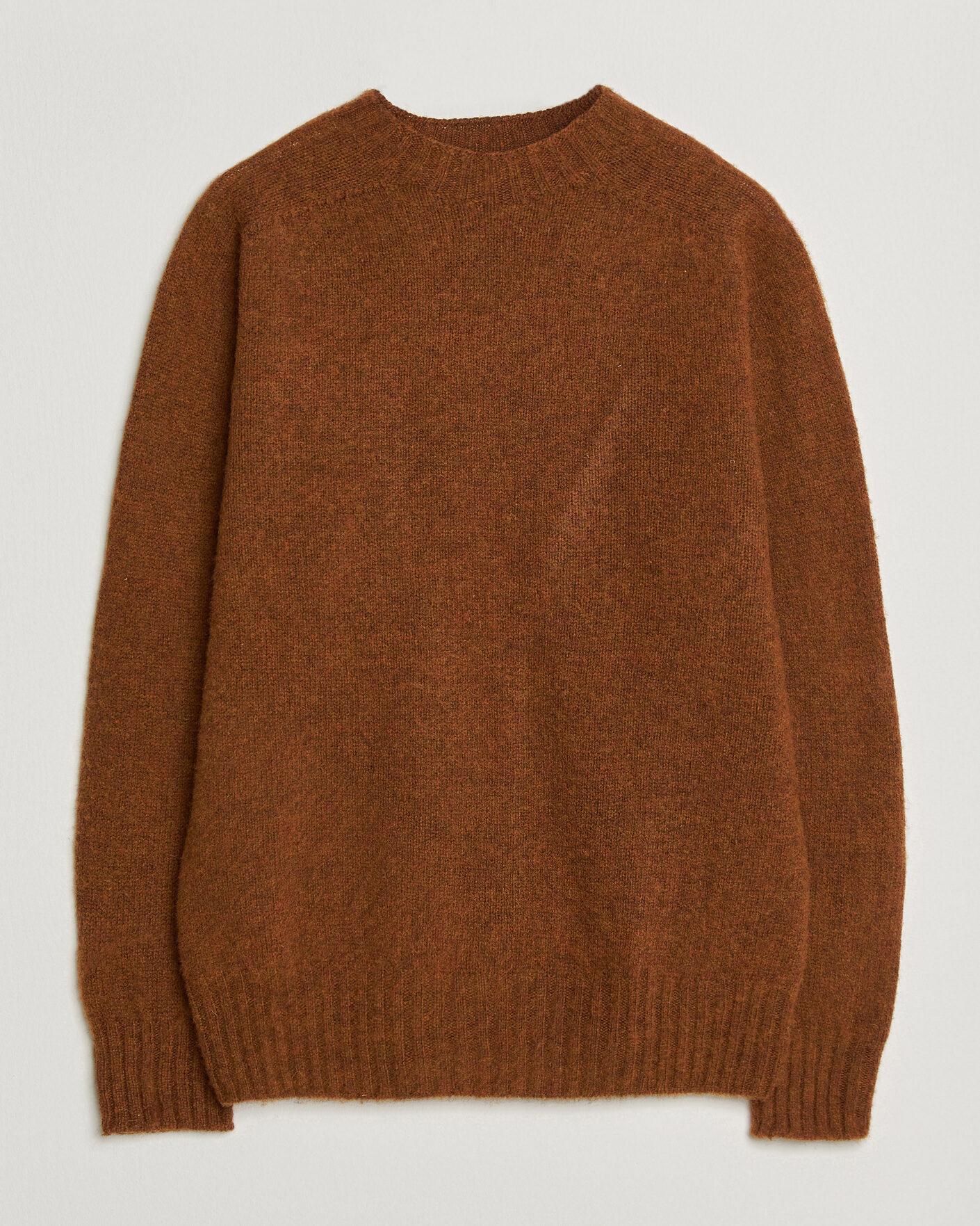 Herre | Gensere | Sunspel | Brushed Shetland Crew Neck Dark Tabacco