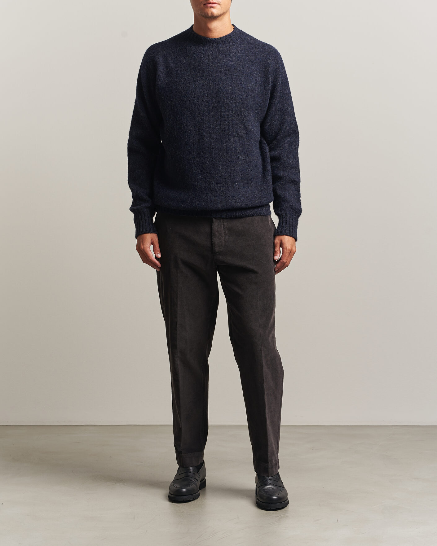 Herre | Gensere | Sunspel | Brushed Shetland Crew Neck Dark Navy