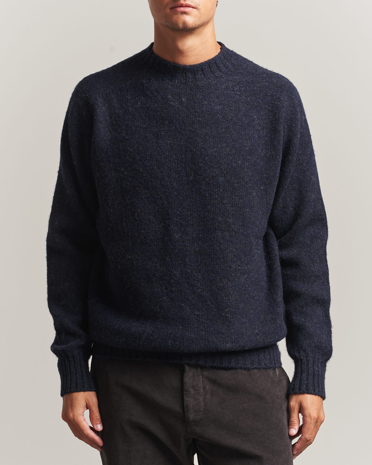 Herre | Gensere | Sunspel | Brushed Shetland Crew Neck Dark Navy