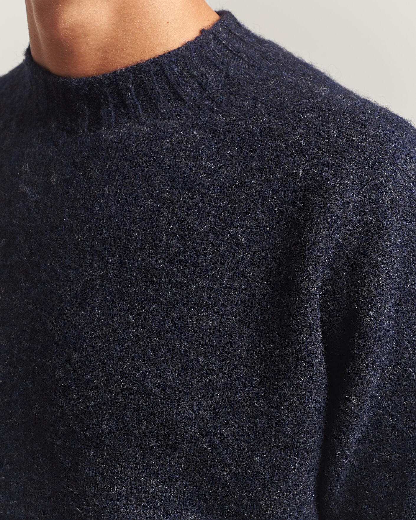 Herre | Gensere | Sunspel | Brushed Shetland Crew Neck Dark Navy