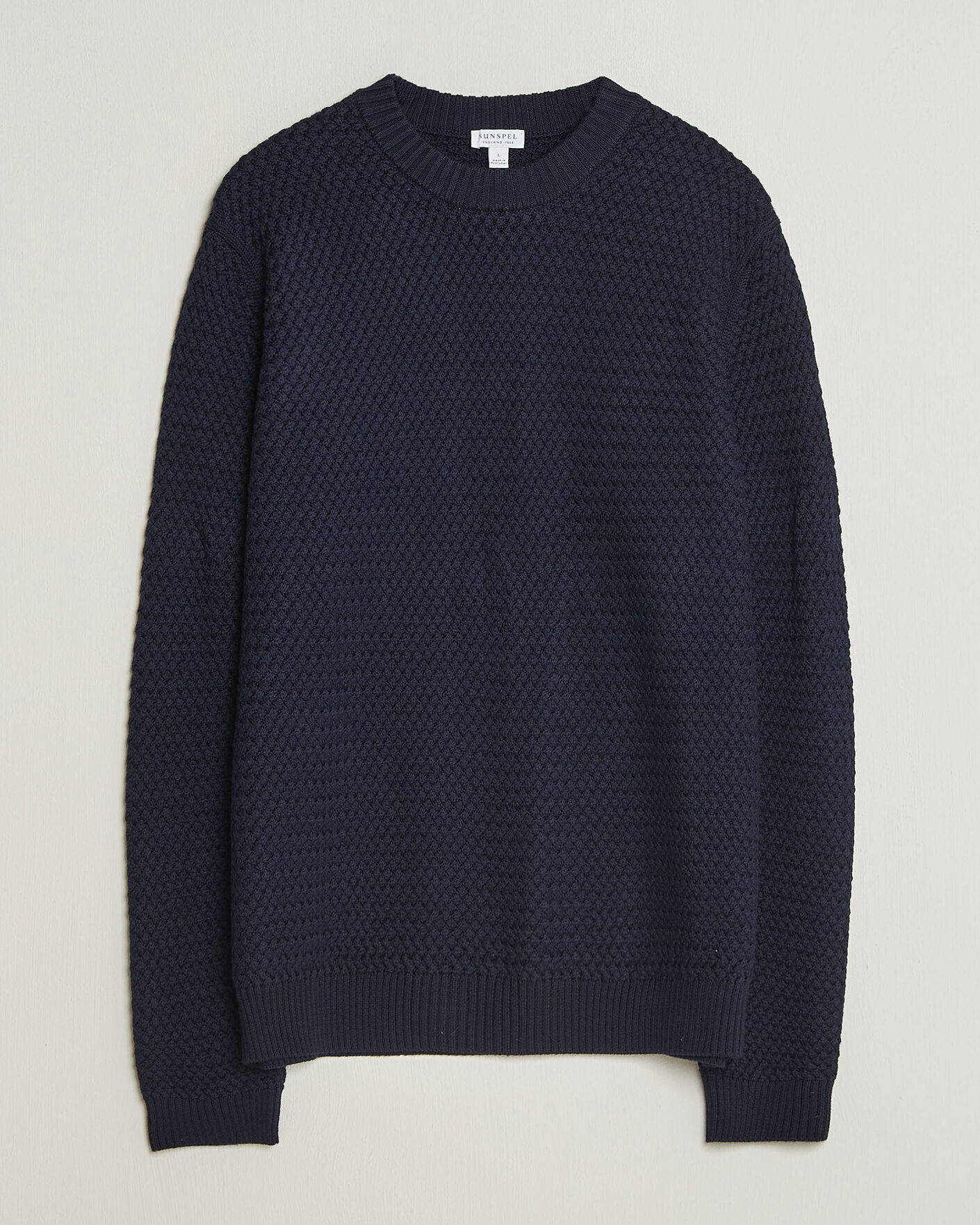Herre | Gensere | Sunspel | Merino Basketweave Stitch Jumper Navy