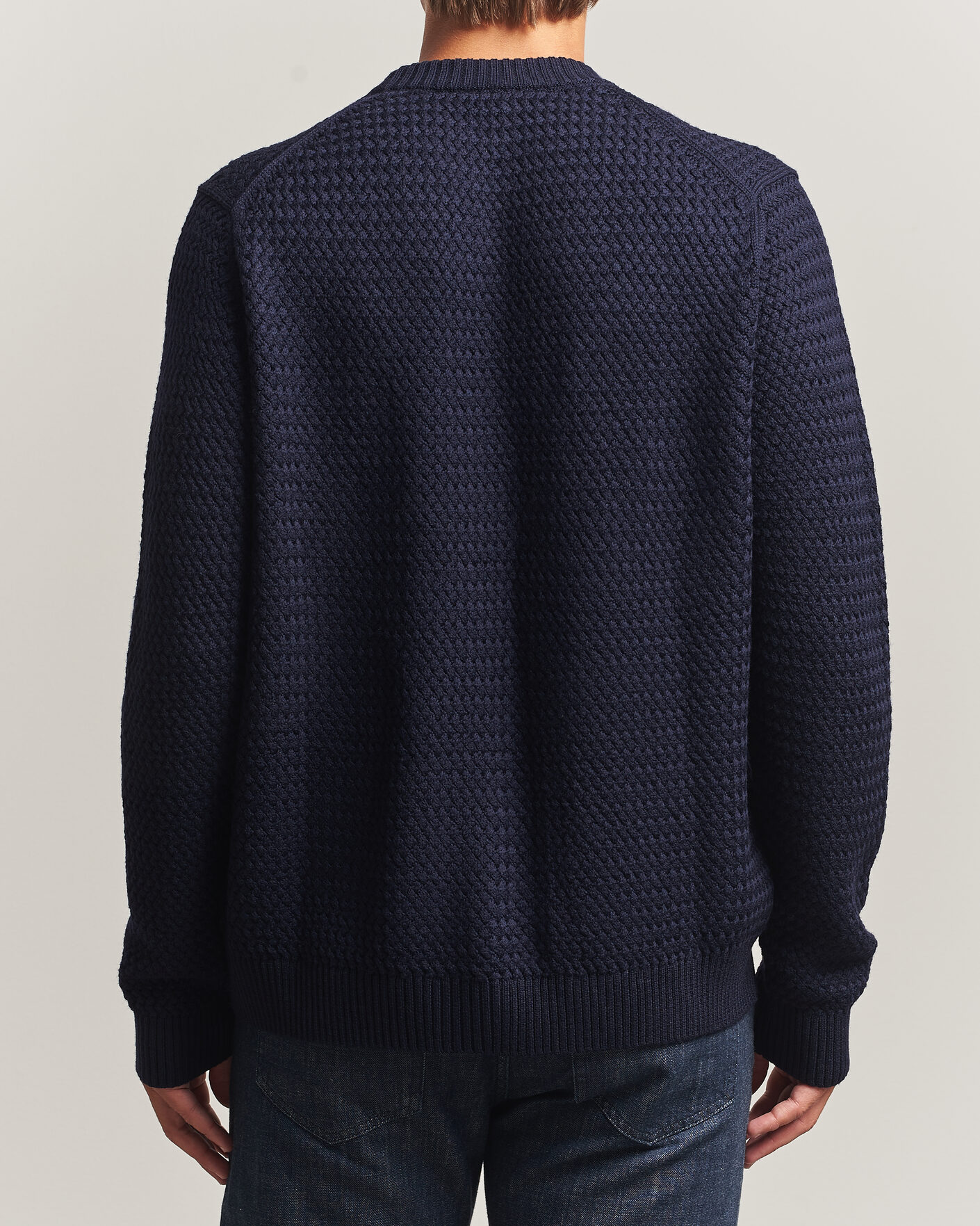 Herre | Gensere | Sunspel | Merino Basketweave Stitch Jumper Navy