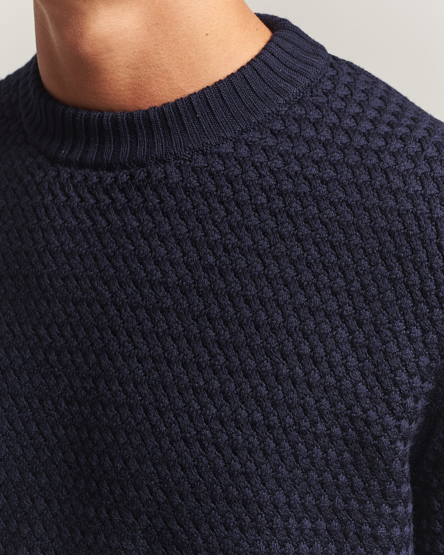 Herre | Gensere | Sunspel | Merino Basketweave Stitch Jumper Navy