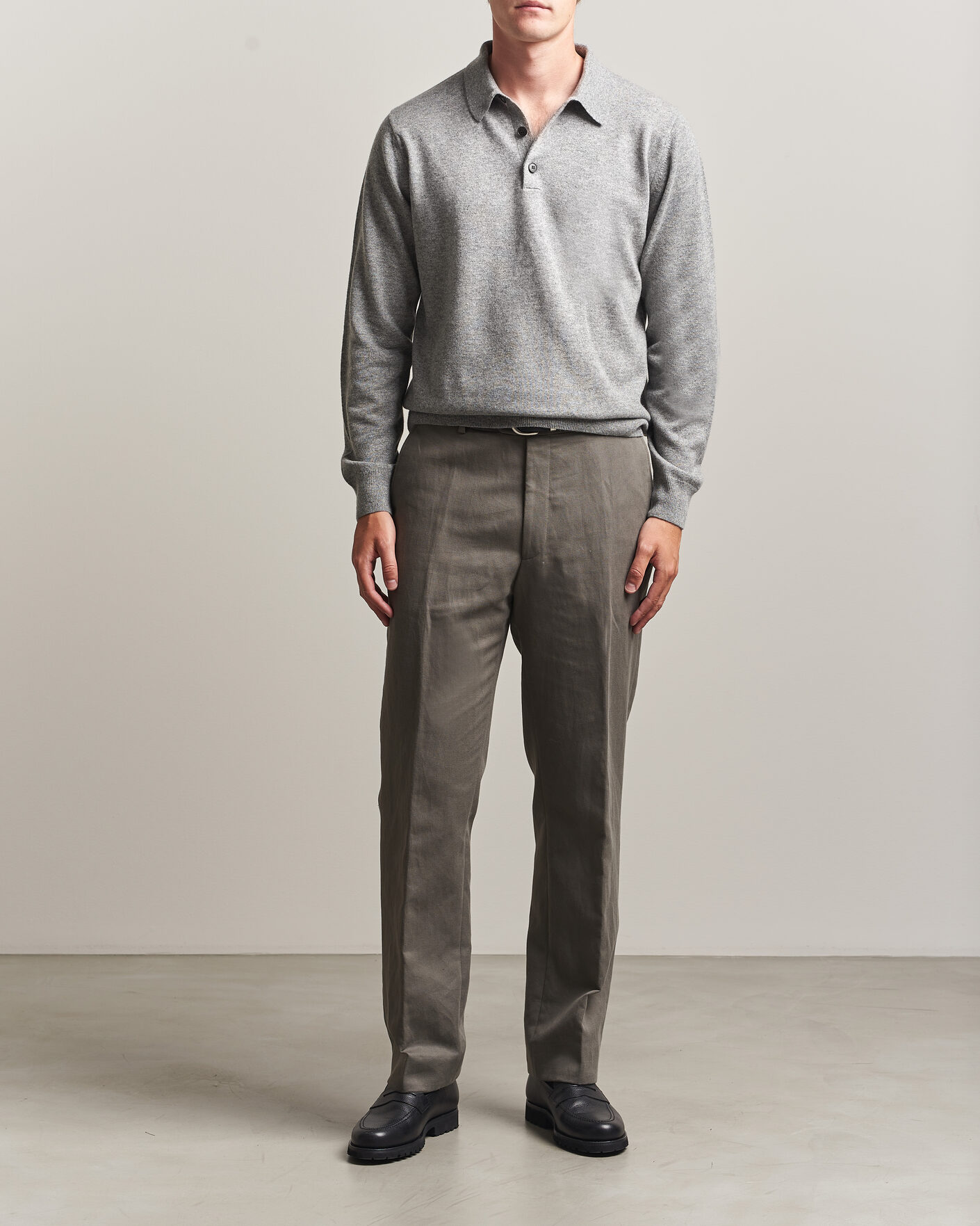 Herre | Gensere | Sunspel | Cashmere Polo Grey Melange