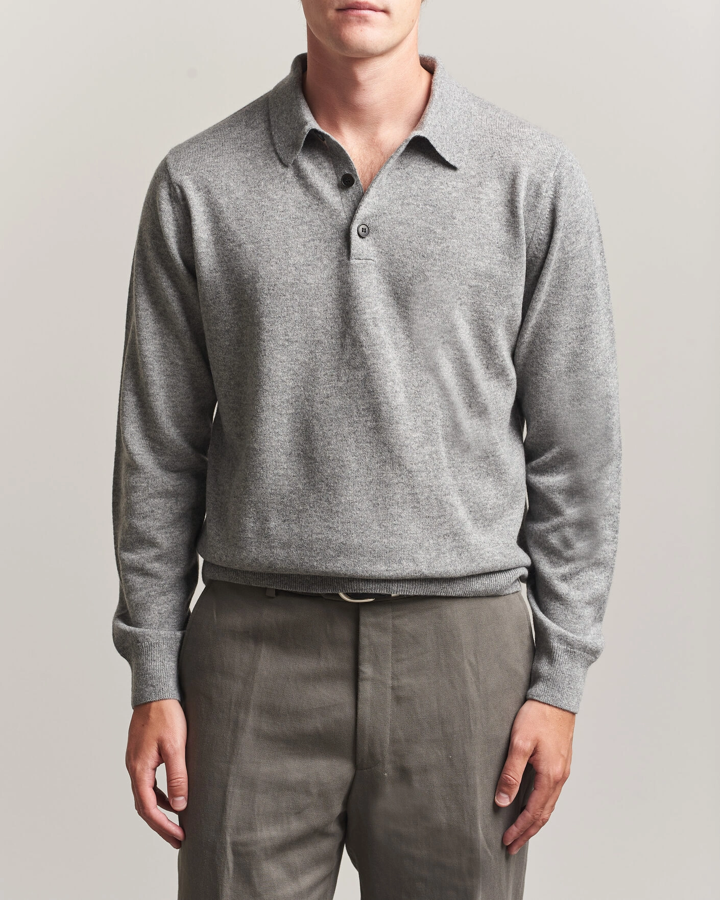 Herre | Gensere | Sunspel | Cashmere Polo Grey Melange