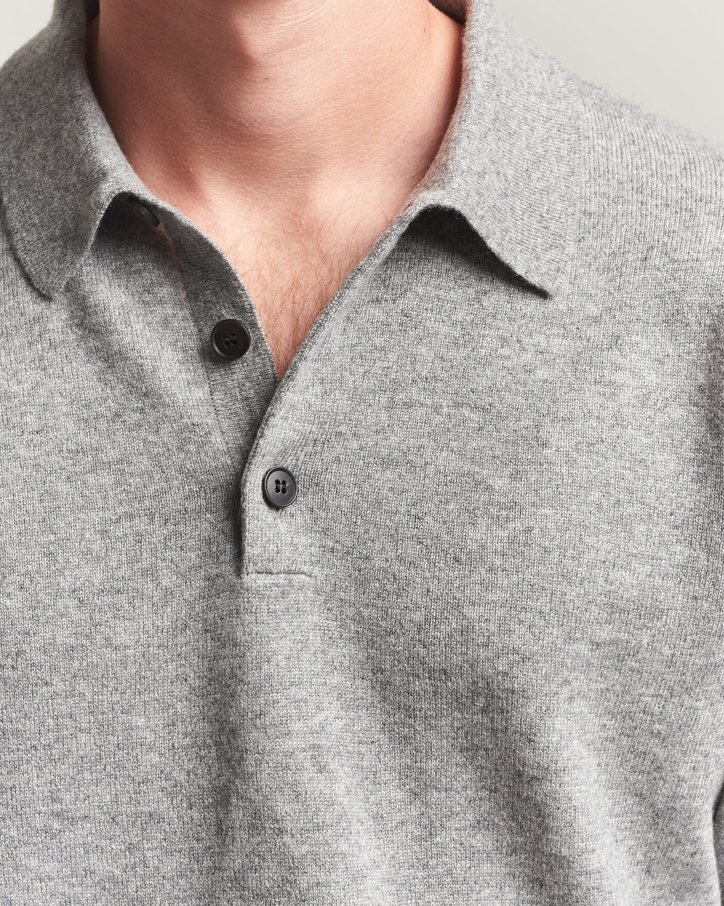 Herre | Gensere | Sunspel | Cashmere Polo Grey Melange
