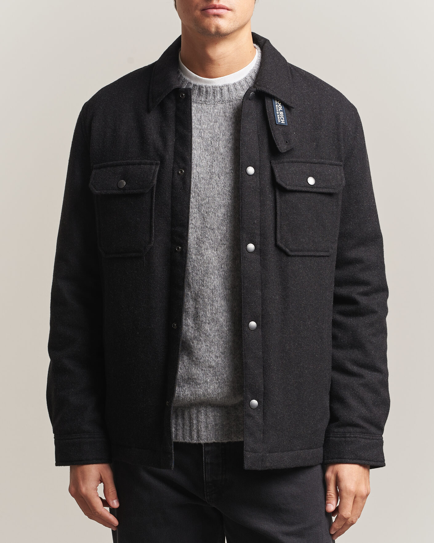 Herre | Jakker | Woolrich | Alaskan Wool Light Padded Shirt Jacket Faded Black