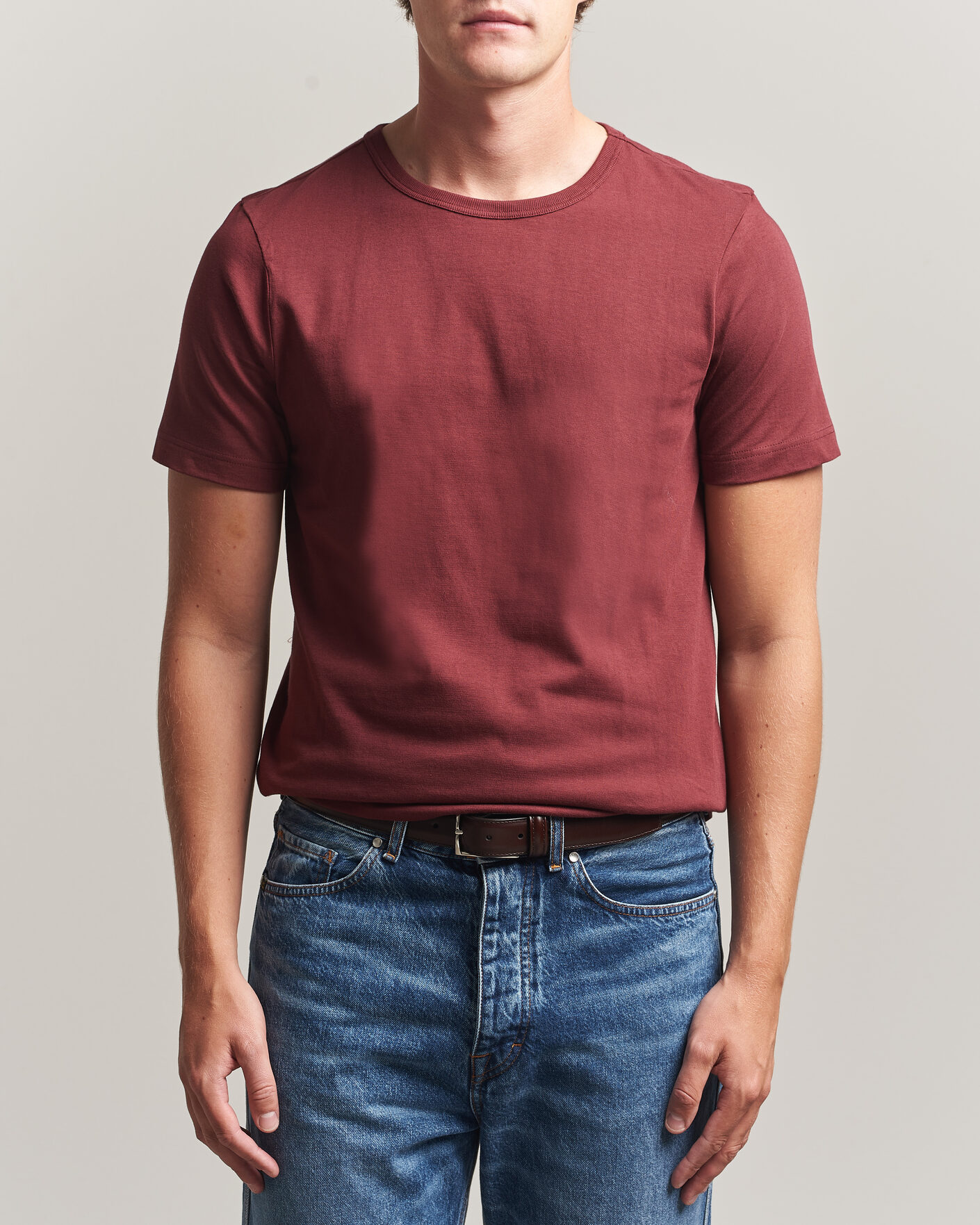 Herre | T-Shirts | Merz b. Schwanen | 1950s Classic Loopwheeled T-shirt Burgundy