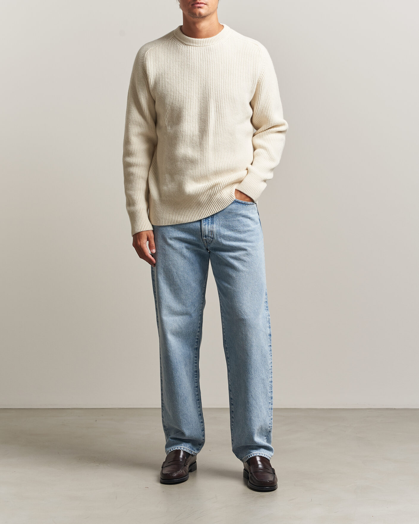 Herre | Gensere | Merz b. Schwanen | Merino/Cashmere Knitted Sweater Nature