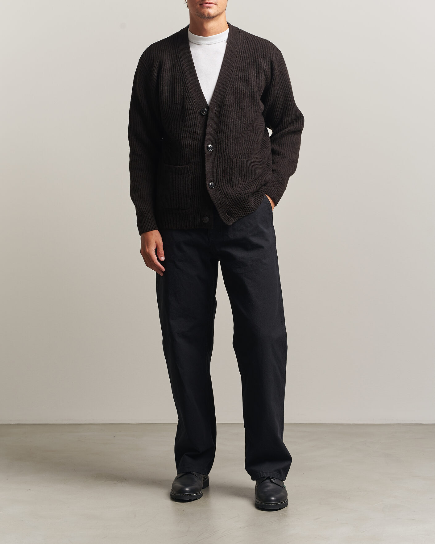 Herre | Gensere | Merz b. Schwanen | Merino/Cashmere Knitted Cardigan Espresso