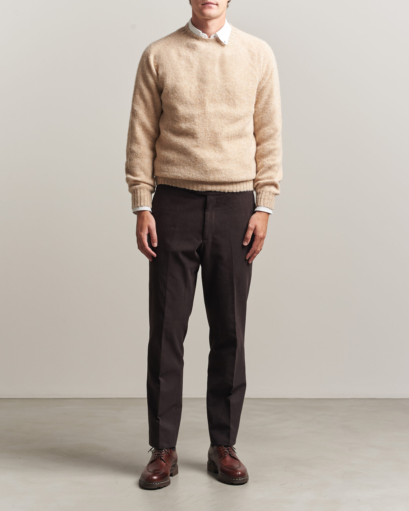 Herre | Gensere | Harley Of Scotland | Brushed Supersoft Lambswool Crewneck Calico