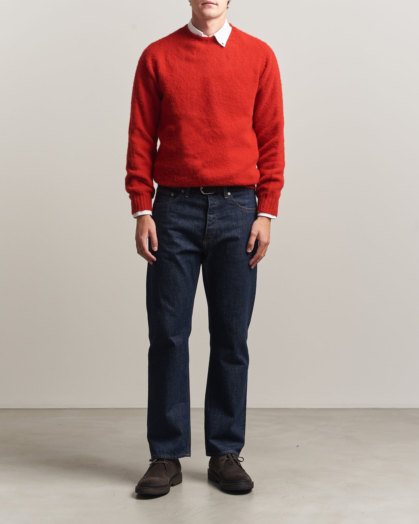 Herre | Gensere | Harley Of Scotland | Brushed Supersoft Lambswool Crewneck Cardinal