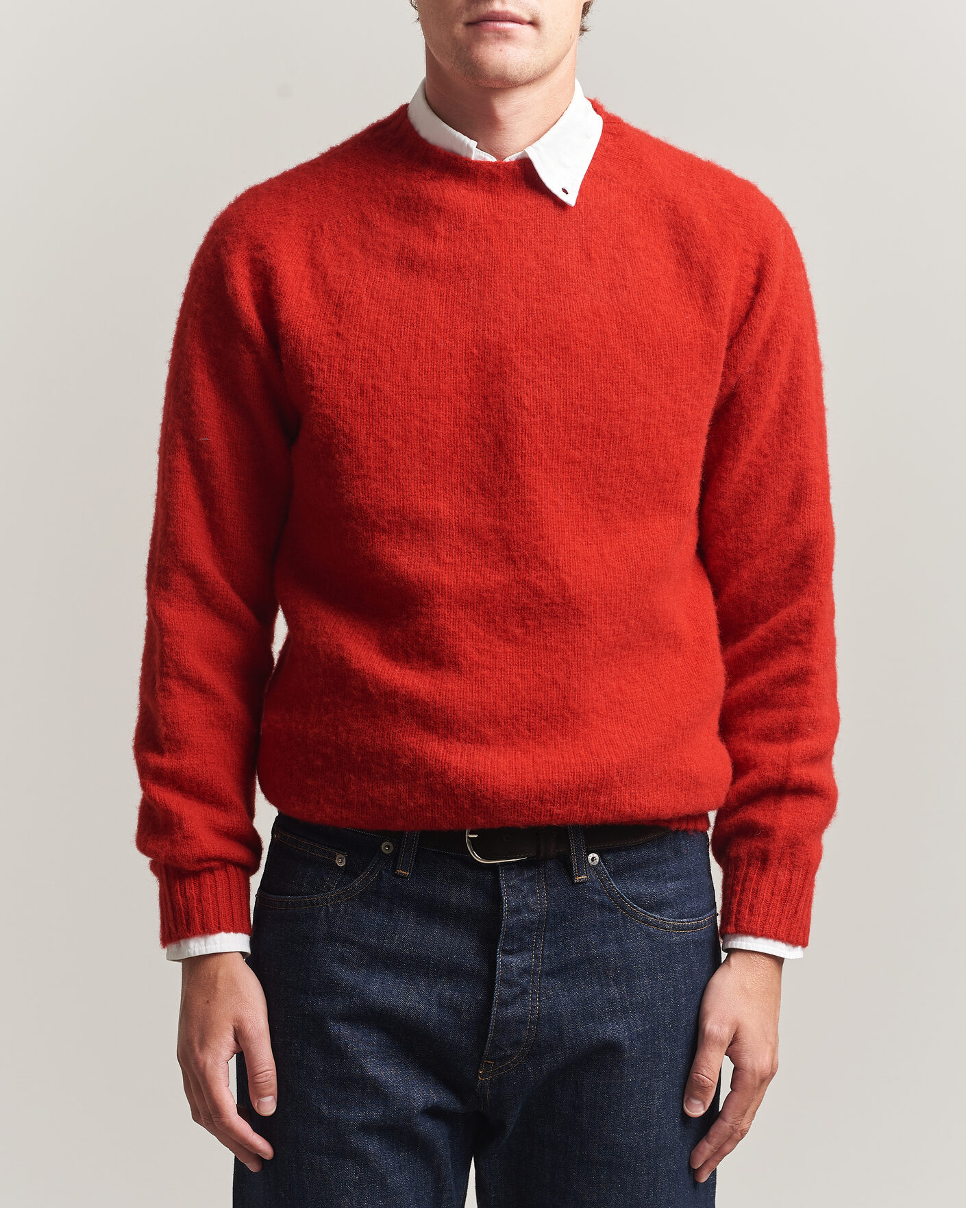 Herre | Gensere | Harley Of Scotland | Brushed Supersoft Lambswool Crewneck Cardinal