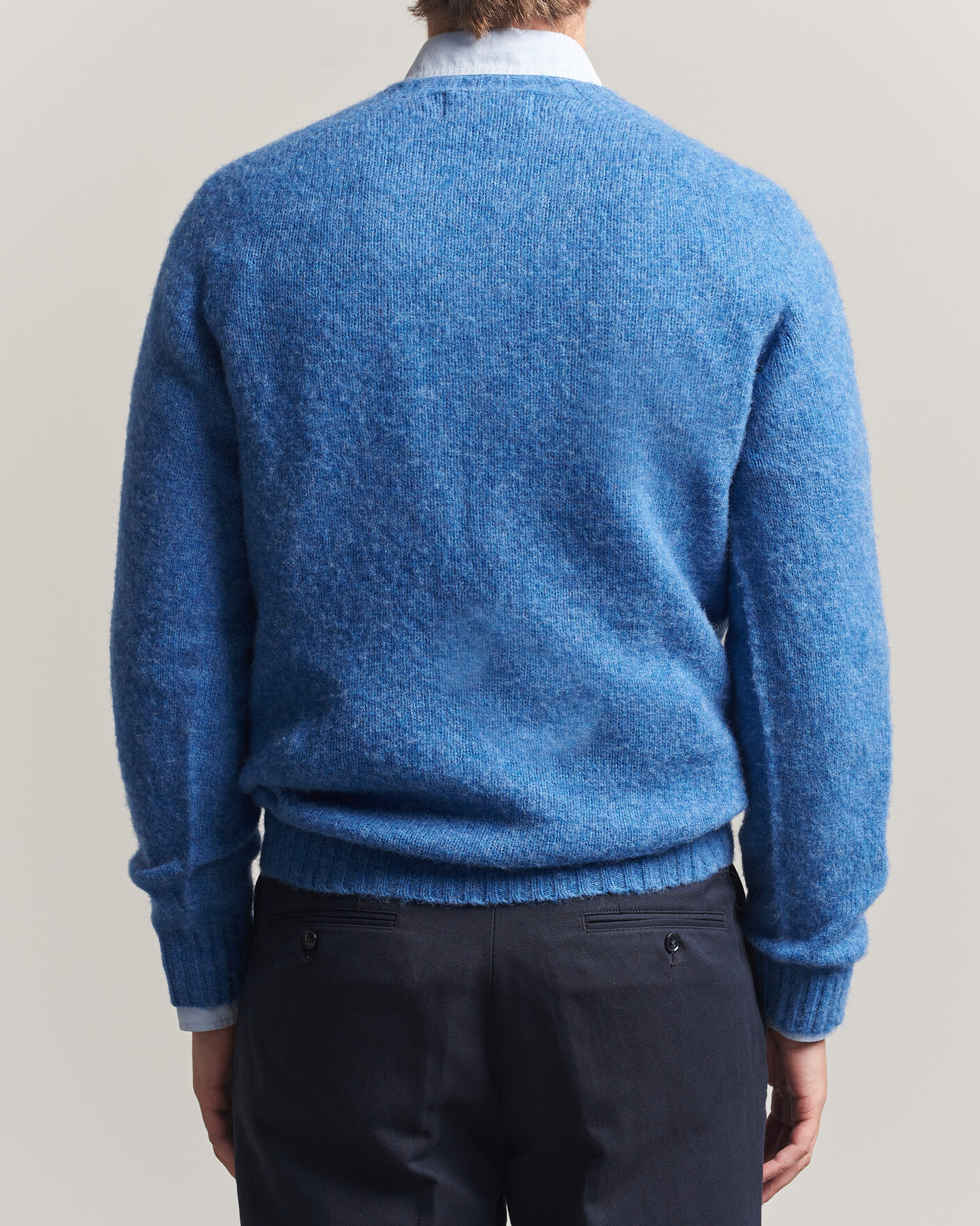 Herre | Gensere | Harley Of Scotland | Brushed Supersoft Lambswool Crewneck Cobalt