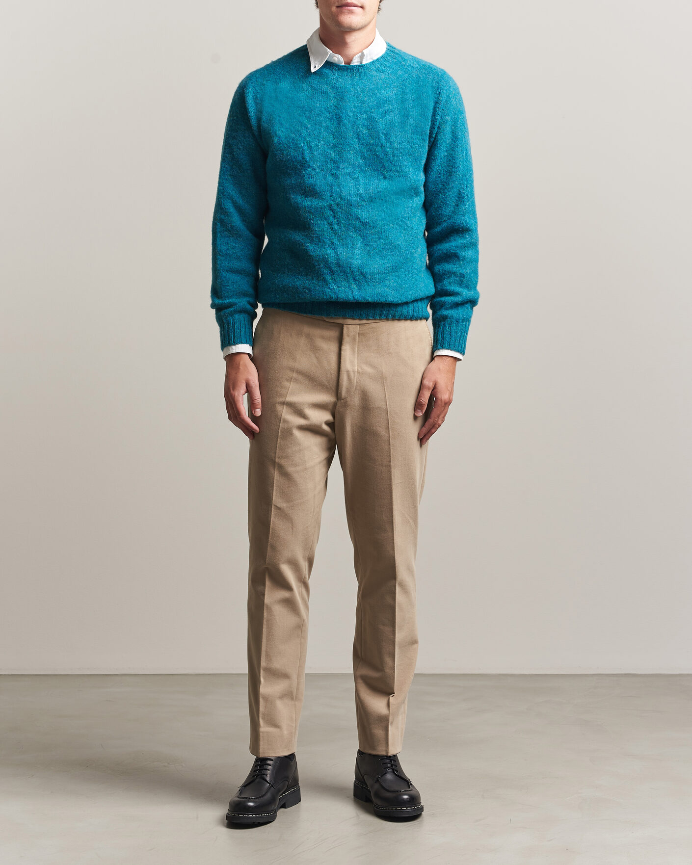 Herre | Gensere | Harley Of Scotland | Brushed Supersoft Lambswool Crewneck Gulfstream