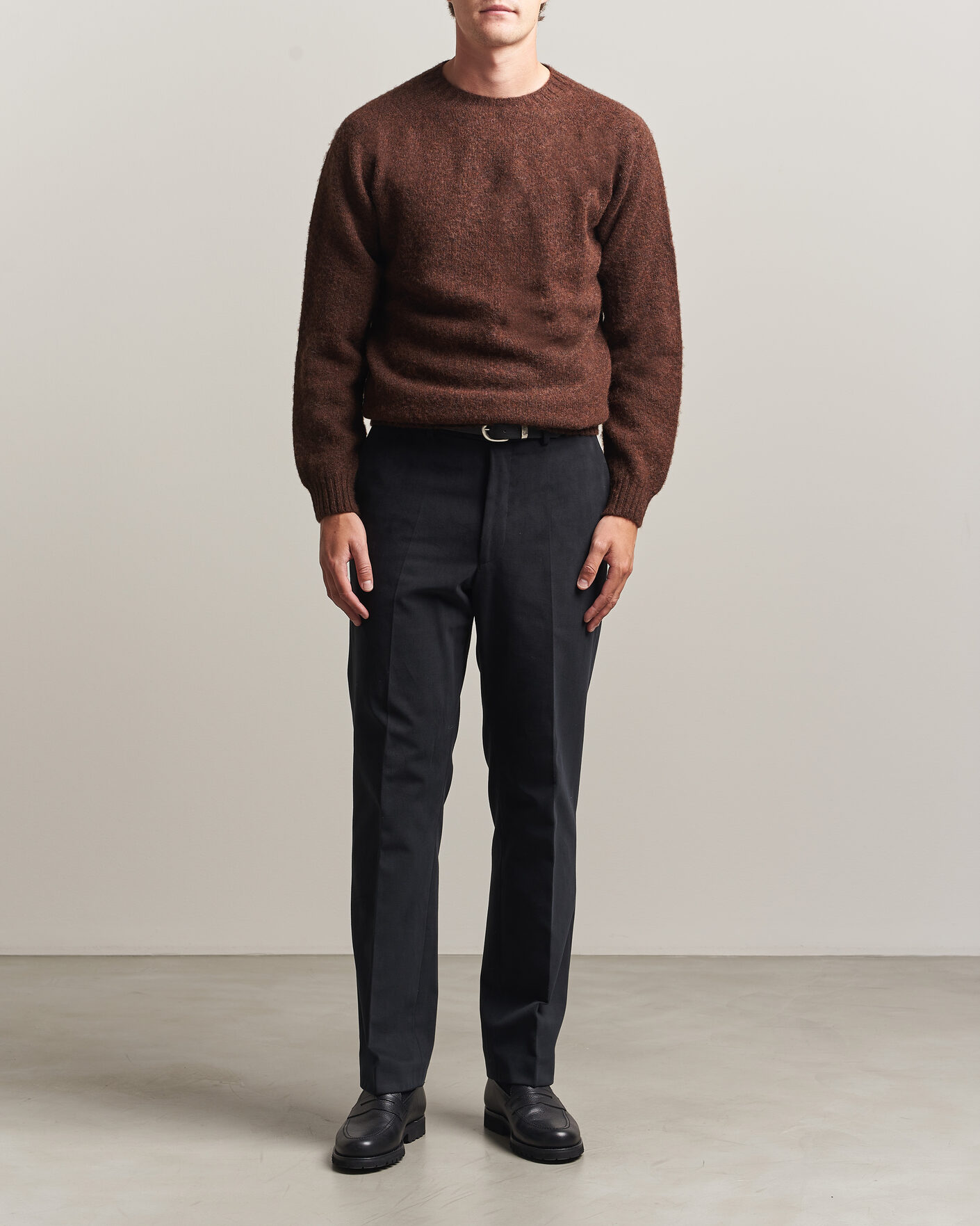 Herre | Gensere | Harley Of Scotland | Brushed Supersoft Lambswool Crewneck Marron