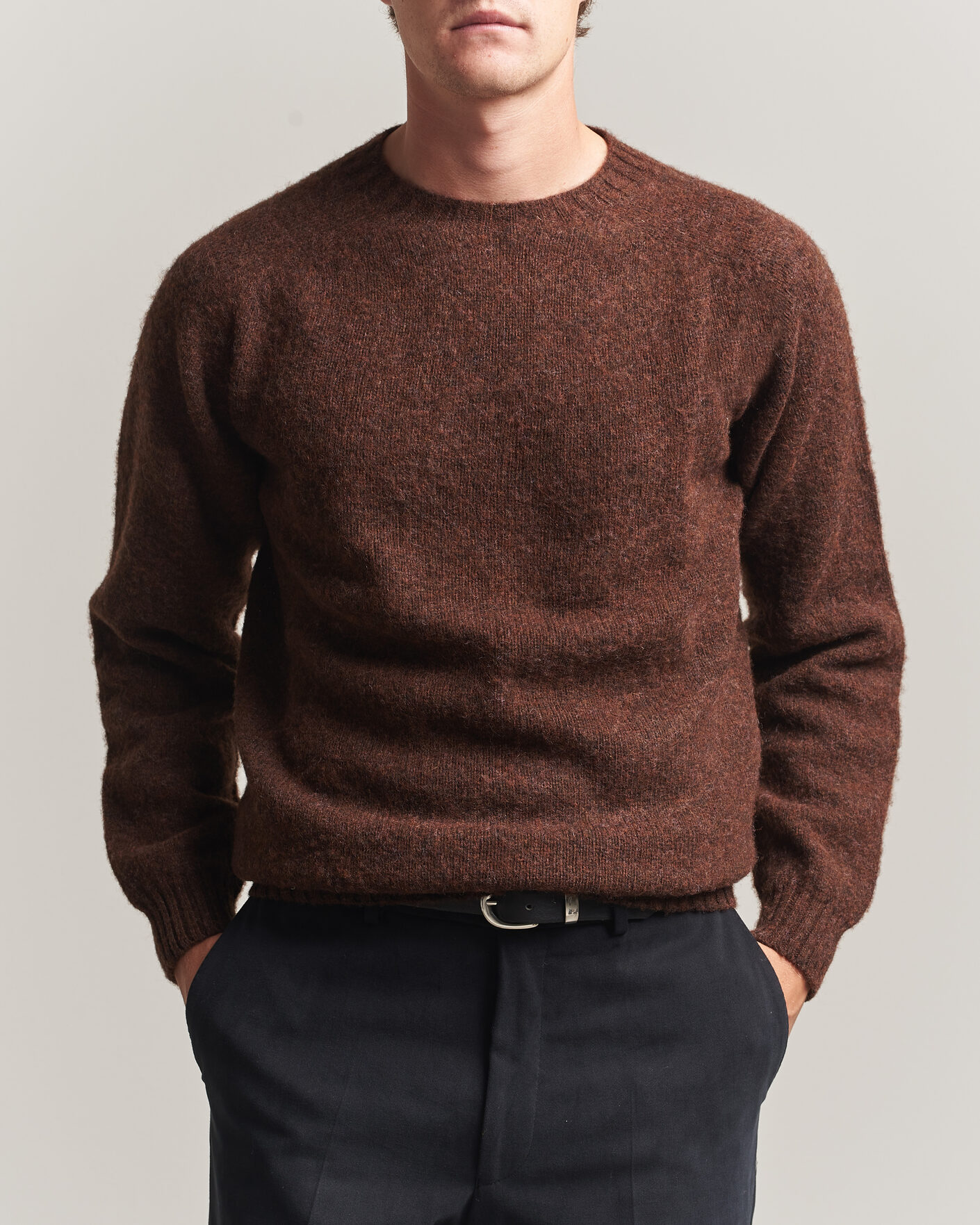 Herre | Gensere | Harley Of Scotland | Brushed Supersoft Lambswool Crewneck Marron