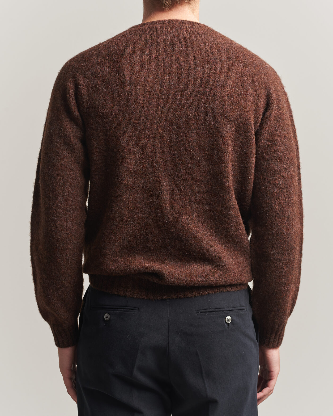 Herre | Gensere | Harley Of Scotland | Brushed Supersoft Lambswool Crewneck Marron