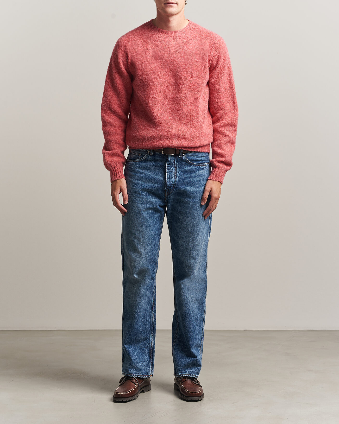 Herre | Gensere | Harley Of Scotland | Brushed Supersoft Lambswool Crewneck Tea Rose