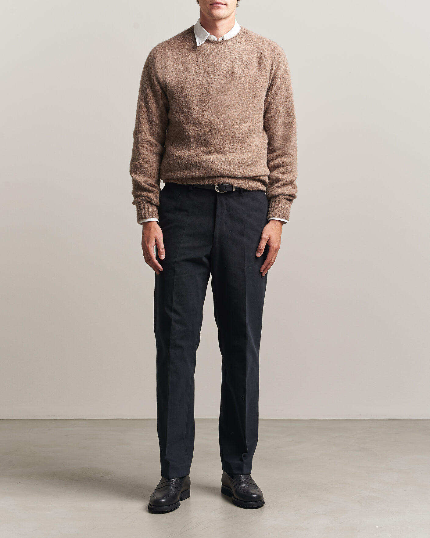 Herre | Gensere | Harley Of Scotland | Brushed Supersoft Lambswool Crewneck Tundra